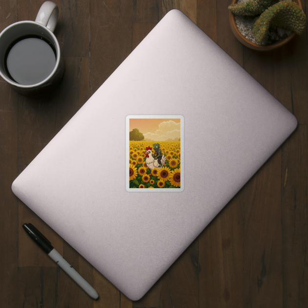 Chicken-Jockey-Zombie & Chicken in Sunflower Field by Megadorim
